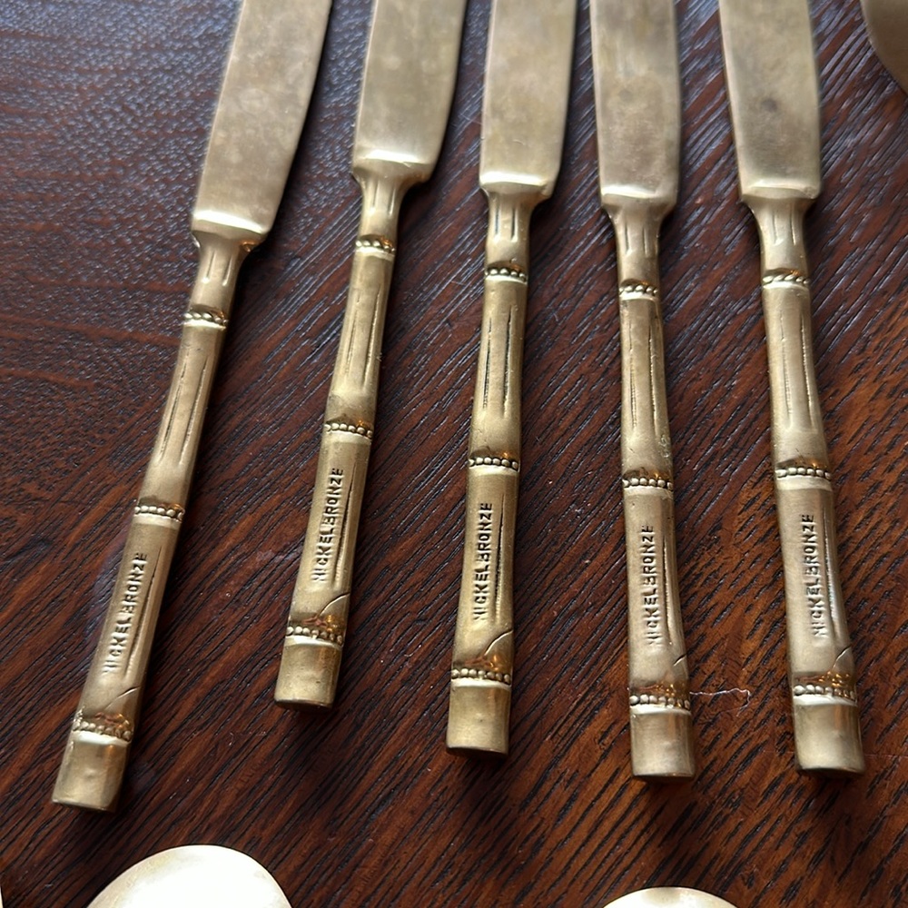 🇹🇭 17 pieces of flatware I bought in Thailand. Nickel Bronze. Brass color bamboo - Picture 8 of 11
